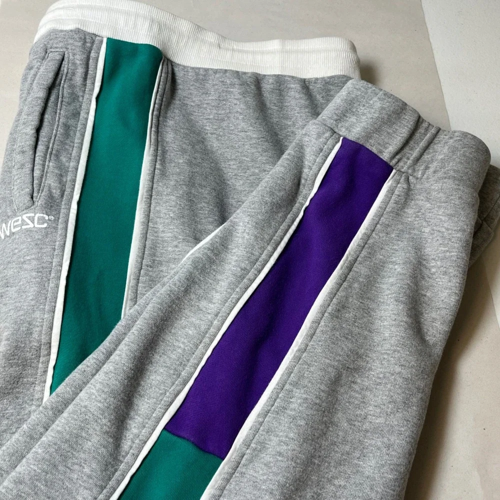 WESC Mens Medium Joggers, Track Pants‎ Green Purple Side Stripe Y2K Retro 90s